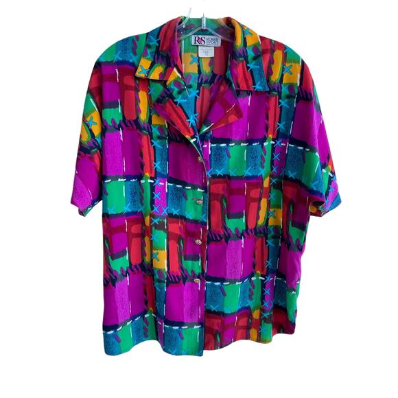 Vtg 80's 90's Robbie Sport multicolor short sleeve size 10 - Picture 1 of 6